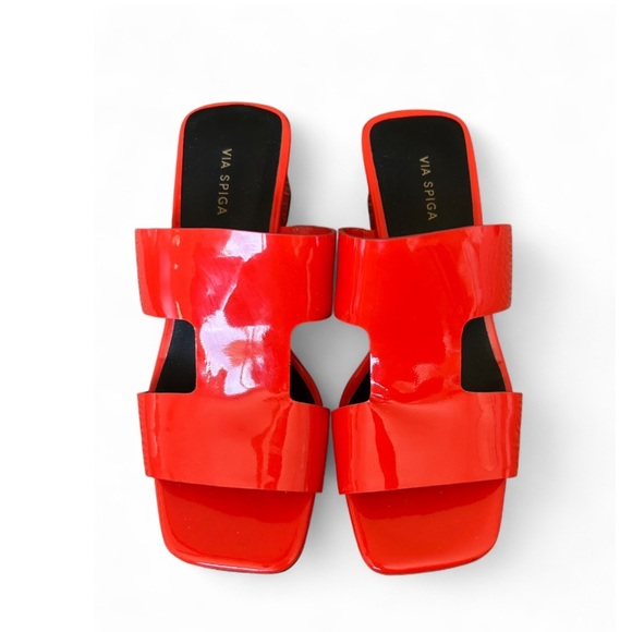 Via Spiga Red Block Heel Mules - Picture 2 of 4